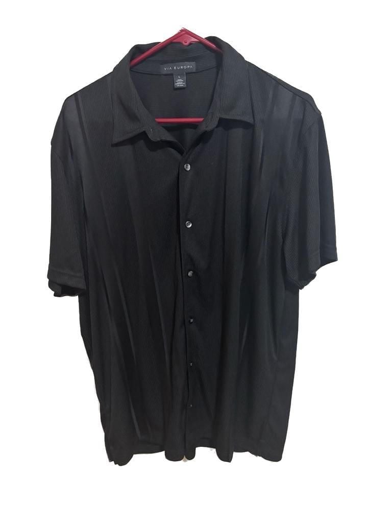 Via Europa Men's Black Textured Short Sleeve Button-Down Camp Shirt 1