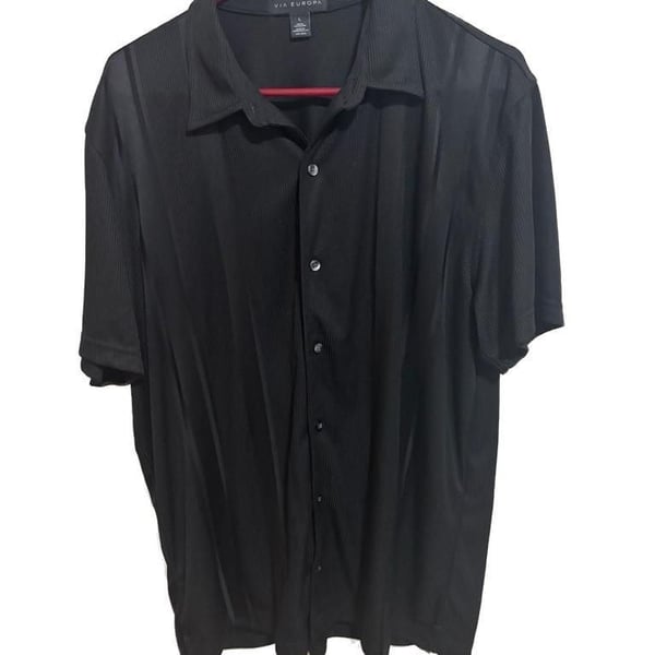Via Europa Men's Black Textured Short Sleeve Button-Down Camp Shirt