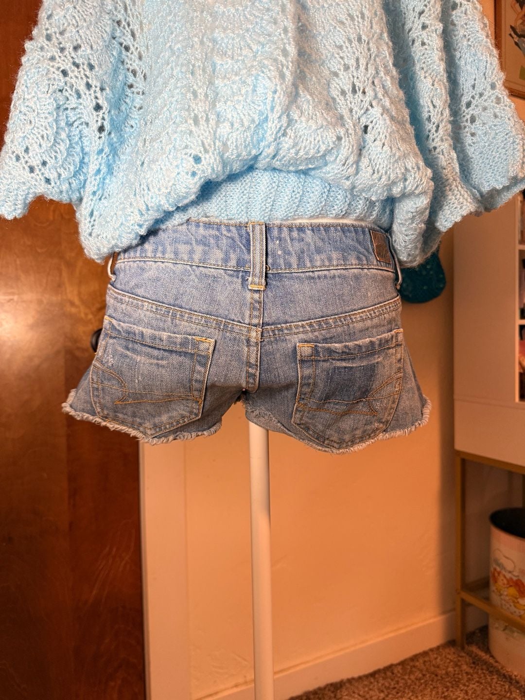 Y2K American Eagle Low Rise Distressed Denim Short Shorts Size 2 5
