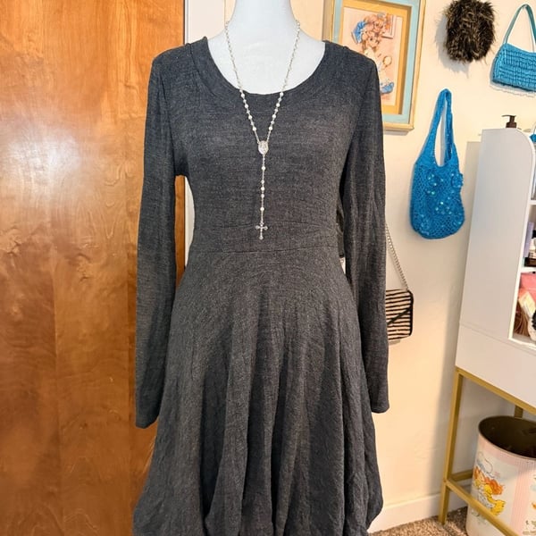 Y2K Terranova Charcoal Gray Bubble Hem Long Sleeve Dress Made in Italy