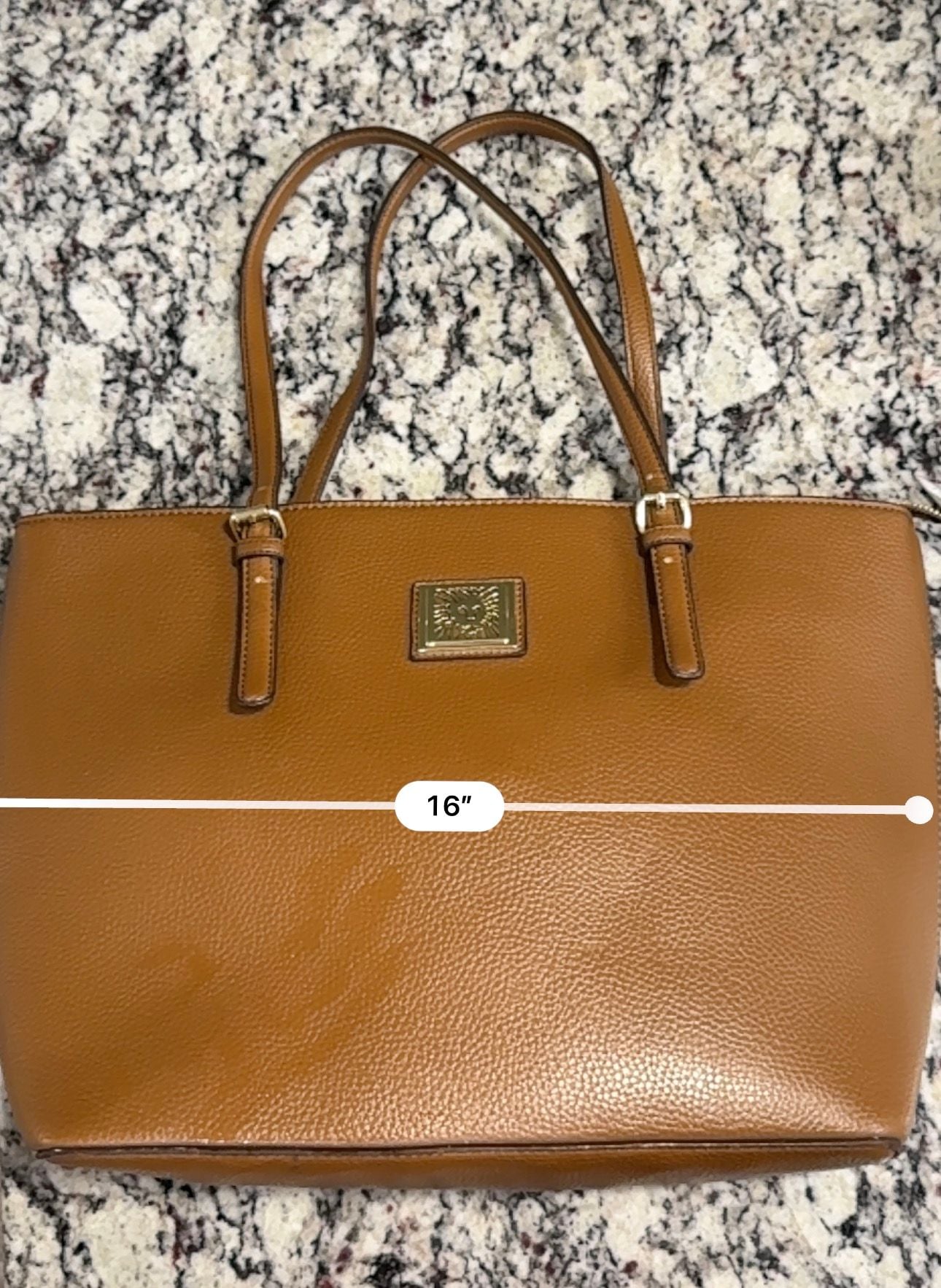 Anne Klein Brown Pebbled Faux Leather Zip Tote Shoulder Bag Gold Logo Large 11