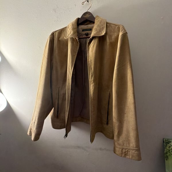 Banana Republic Tan Suede Zip Front Bomber Jacket