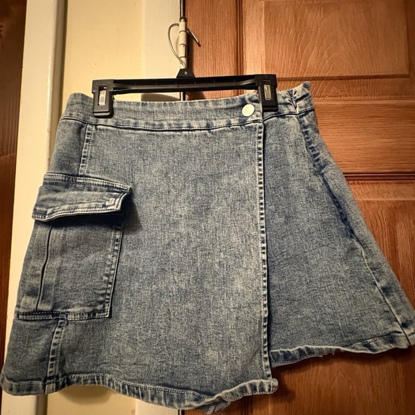 Flying Tomato Acid Wash Denim Wrap Cargo Skort