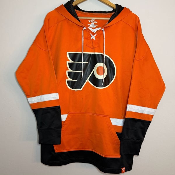 NHL Philadelphia Flyers Black Orange and White Hoodie in Size Large