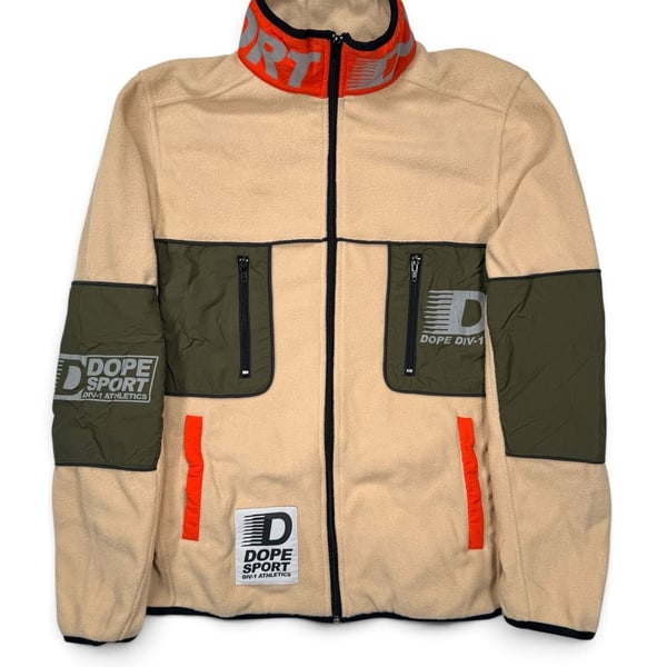 Dope Sport Div-1 Fleece Jacket Small Beige Full Zip Utility Streetwear Mens
