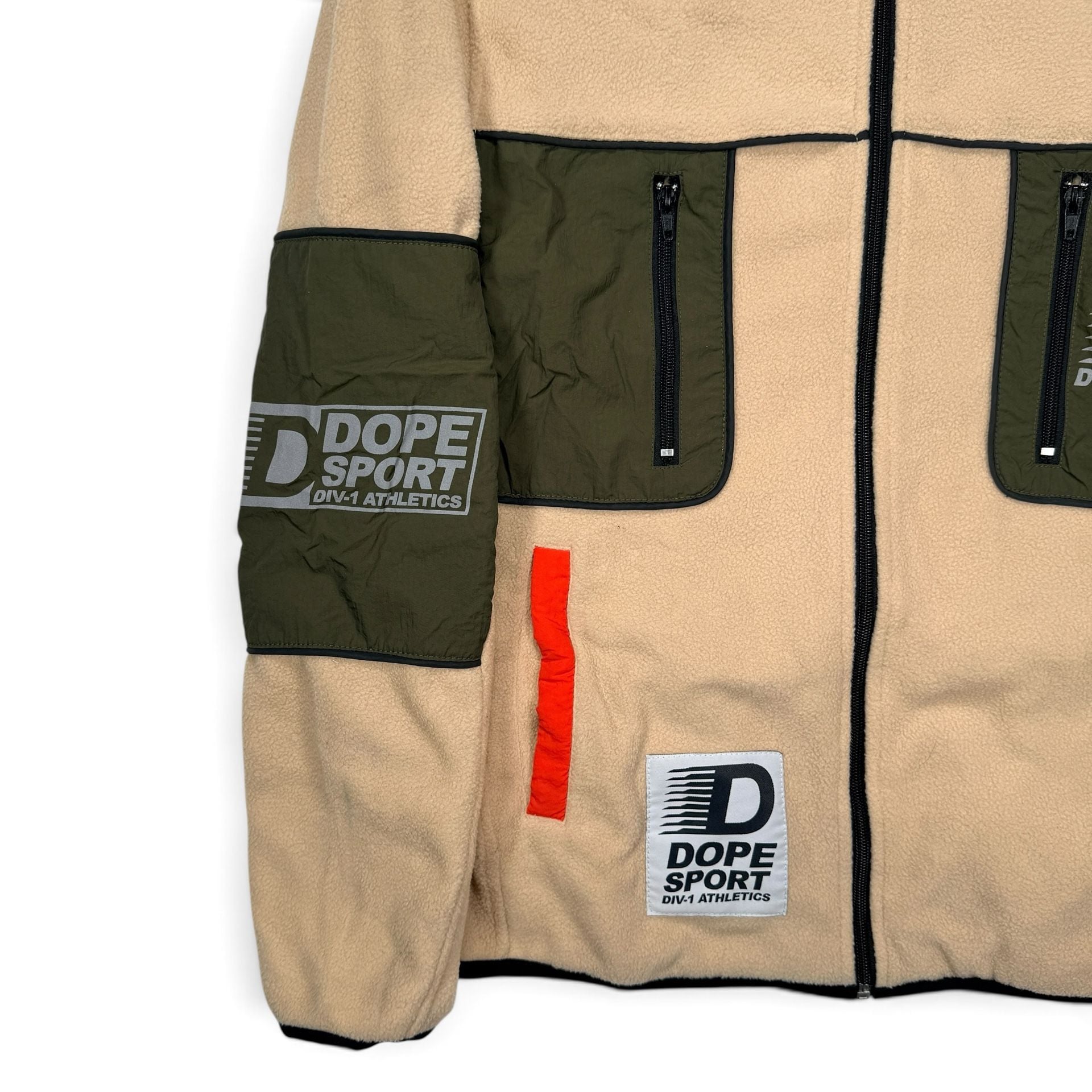 Dope Sport Div-1 Fleece Jacket Small Beige Full Zip Utility Streetwear Mens 7