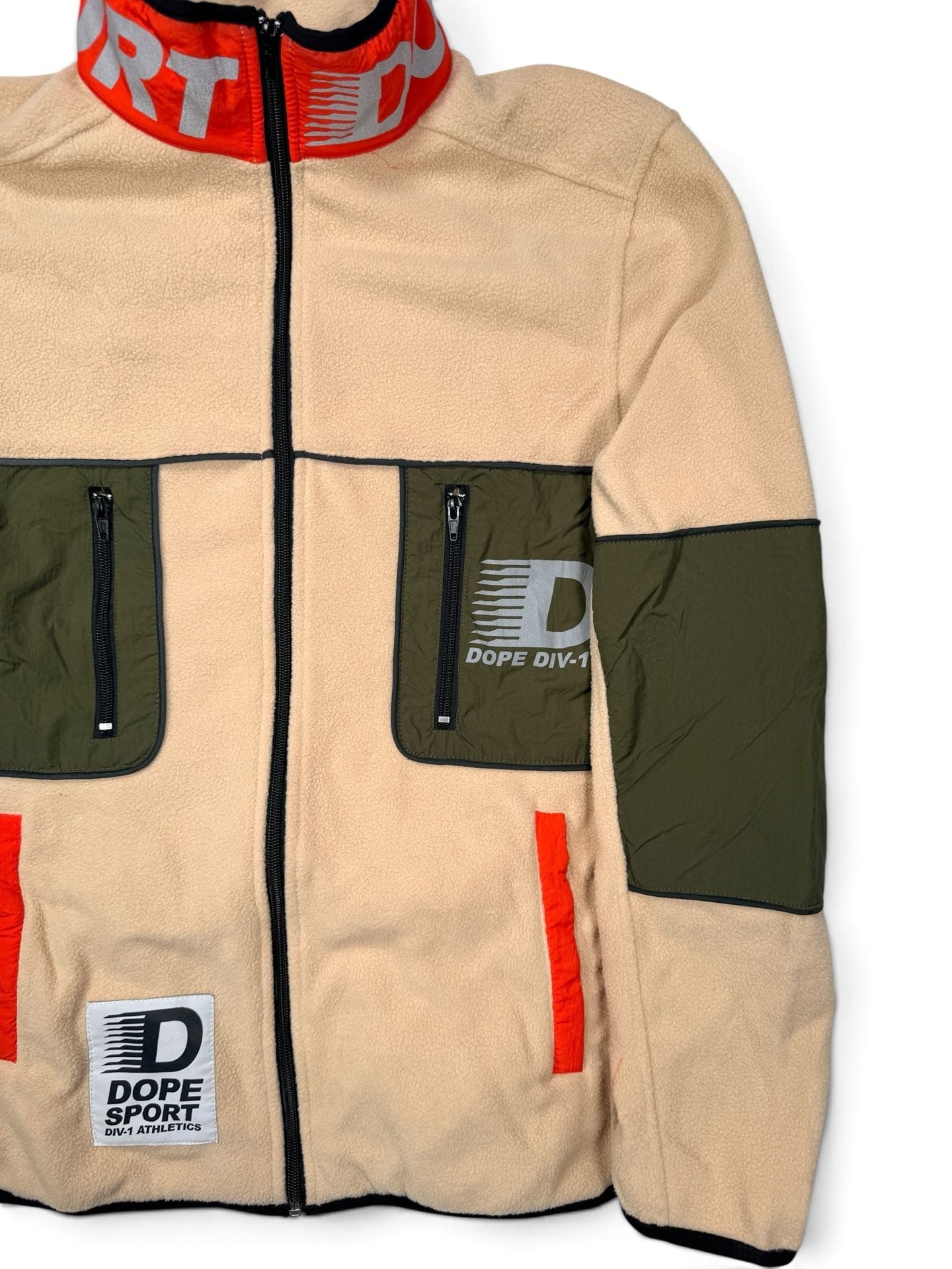 Dope Sport Div-1 Fleece Jacket Small Beige Full Zip Utility Streetwear Mens 12