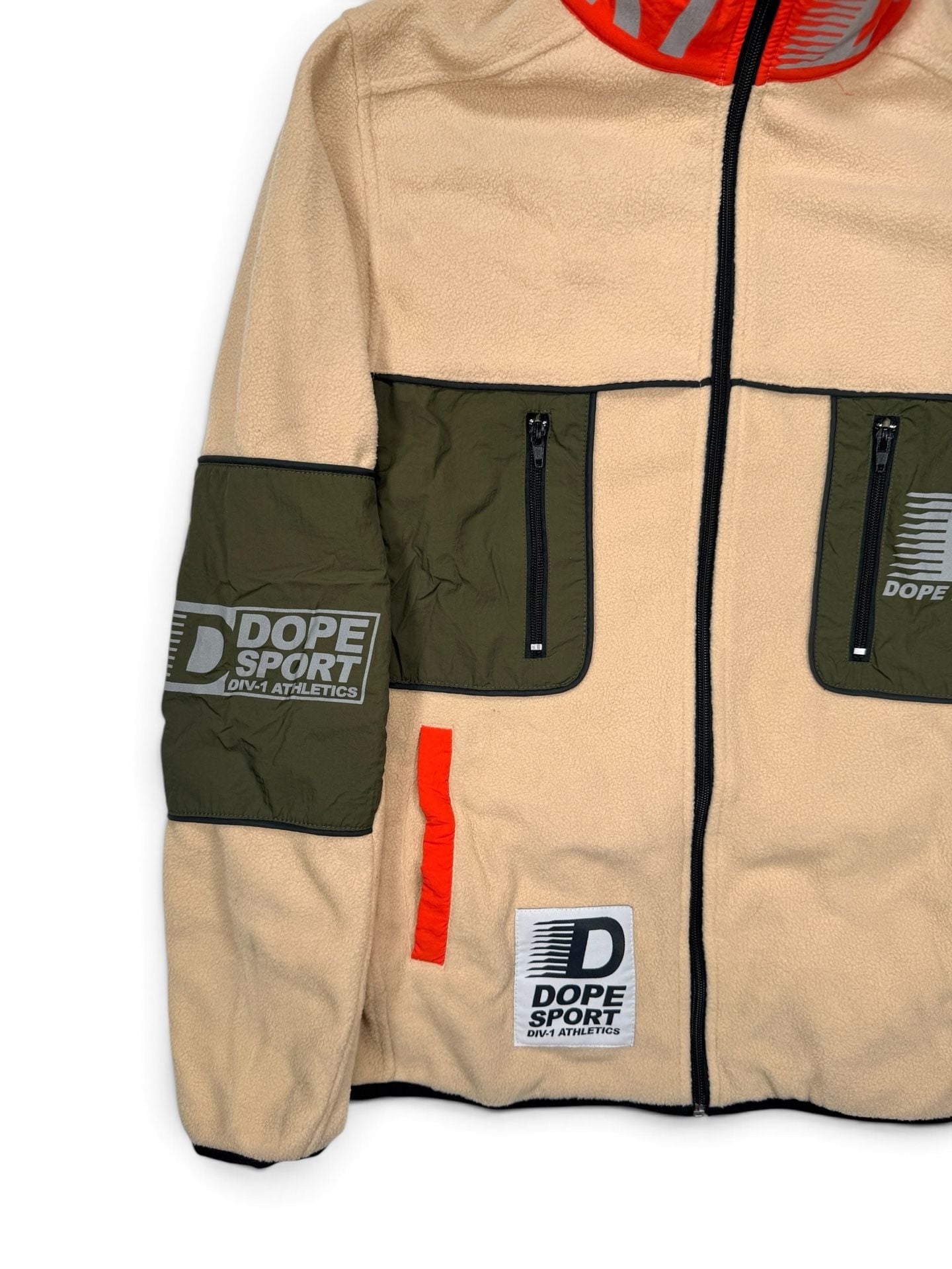 Dope Sport Div-1 Fleece Jacket Small Beige Full Zip Utility Streetwear Mens 13