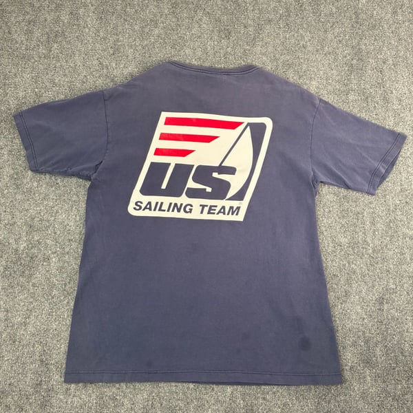 Vintage Nautica US Sailing Team Pocket T-Shirt Blue Made in USA