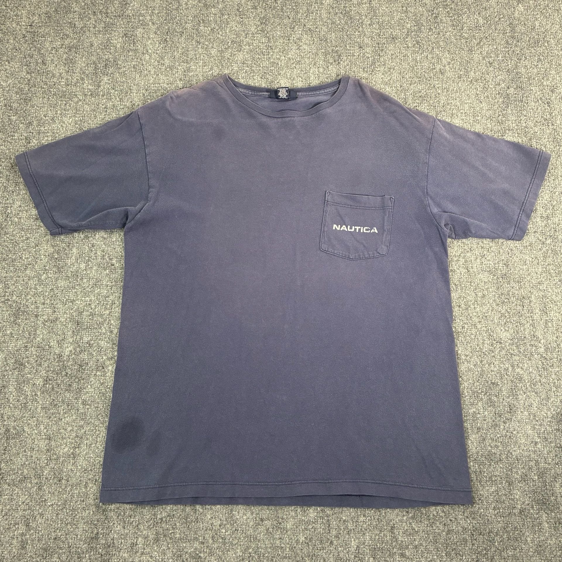Vintage Nautica US Sailing Team Pocket T-Shirt Blue Made in USA 3