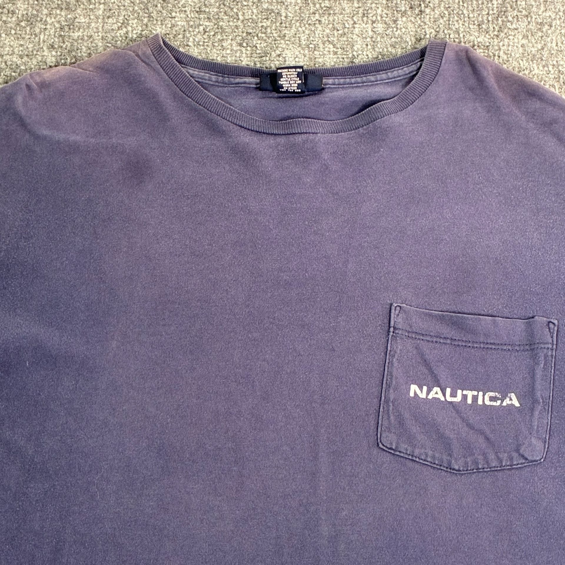 Vintage Nautica US Sailing Team Pocket T-Shirt Blue Made in USA 4