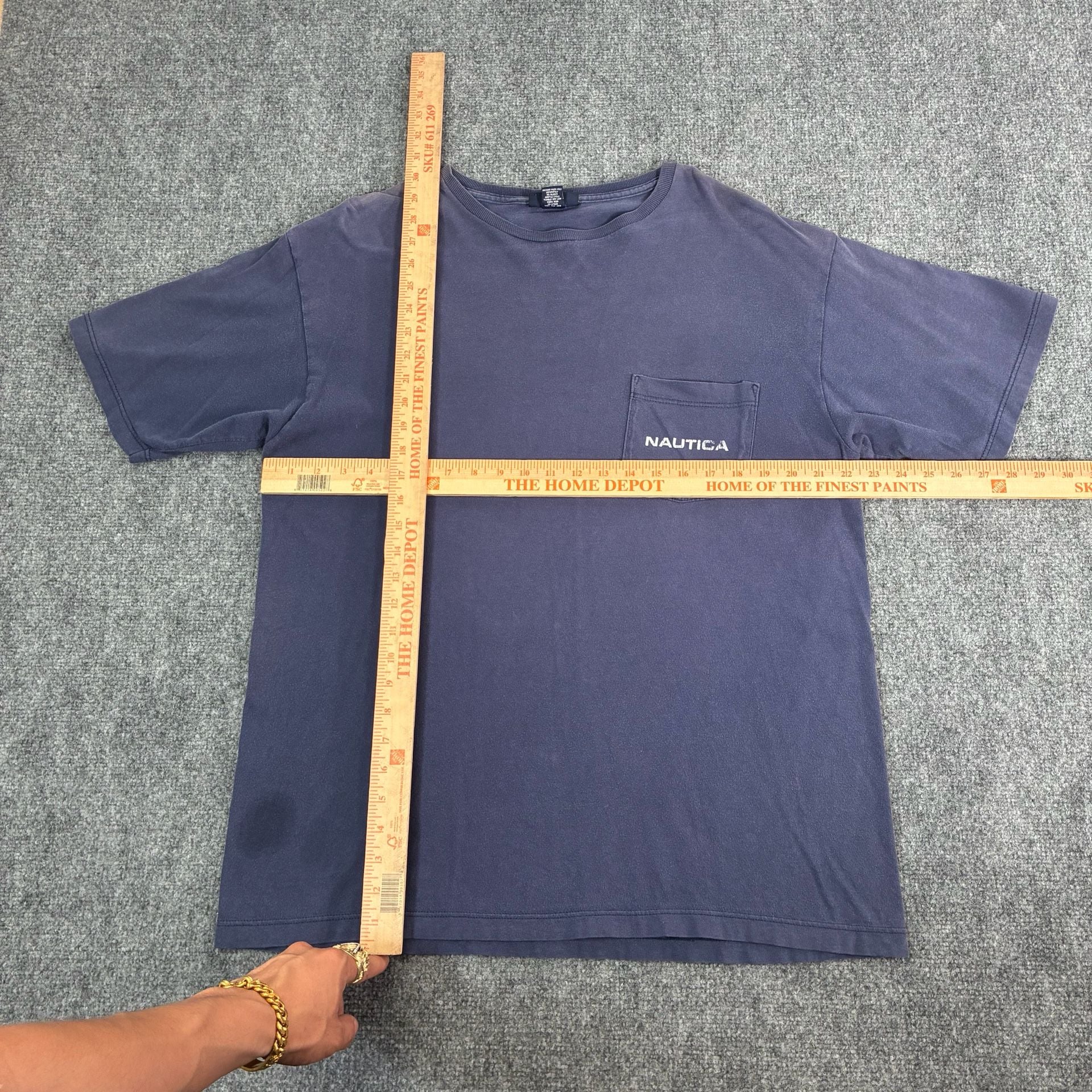 Vintage Nautica US Sailing Team Pocket T-Shirt Blue Made in USA 9