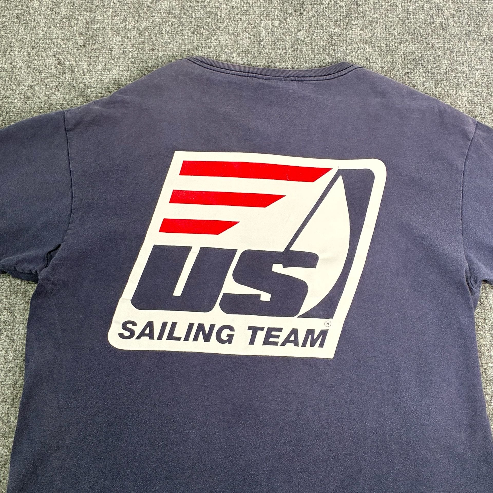 Vintage Nautica US Sailing Team Pocket T-Shirt Blue Made in USA 11