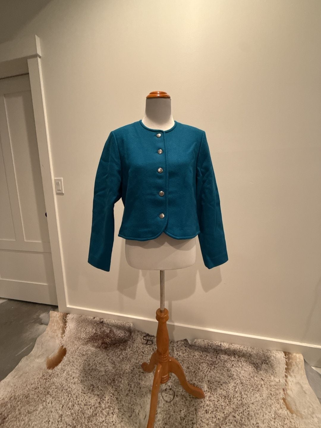Vintage Pendleton Women's Turquoise Boiled Wool Cropped Jacket Small 2