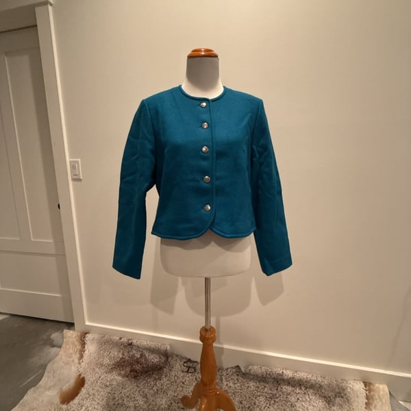 Vintage Pendleton Women's Turquoise Boiled Wool Cropped Jacket Small