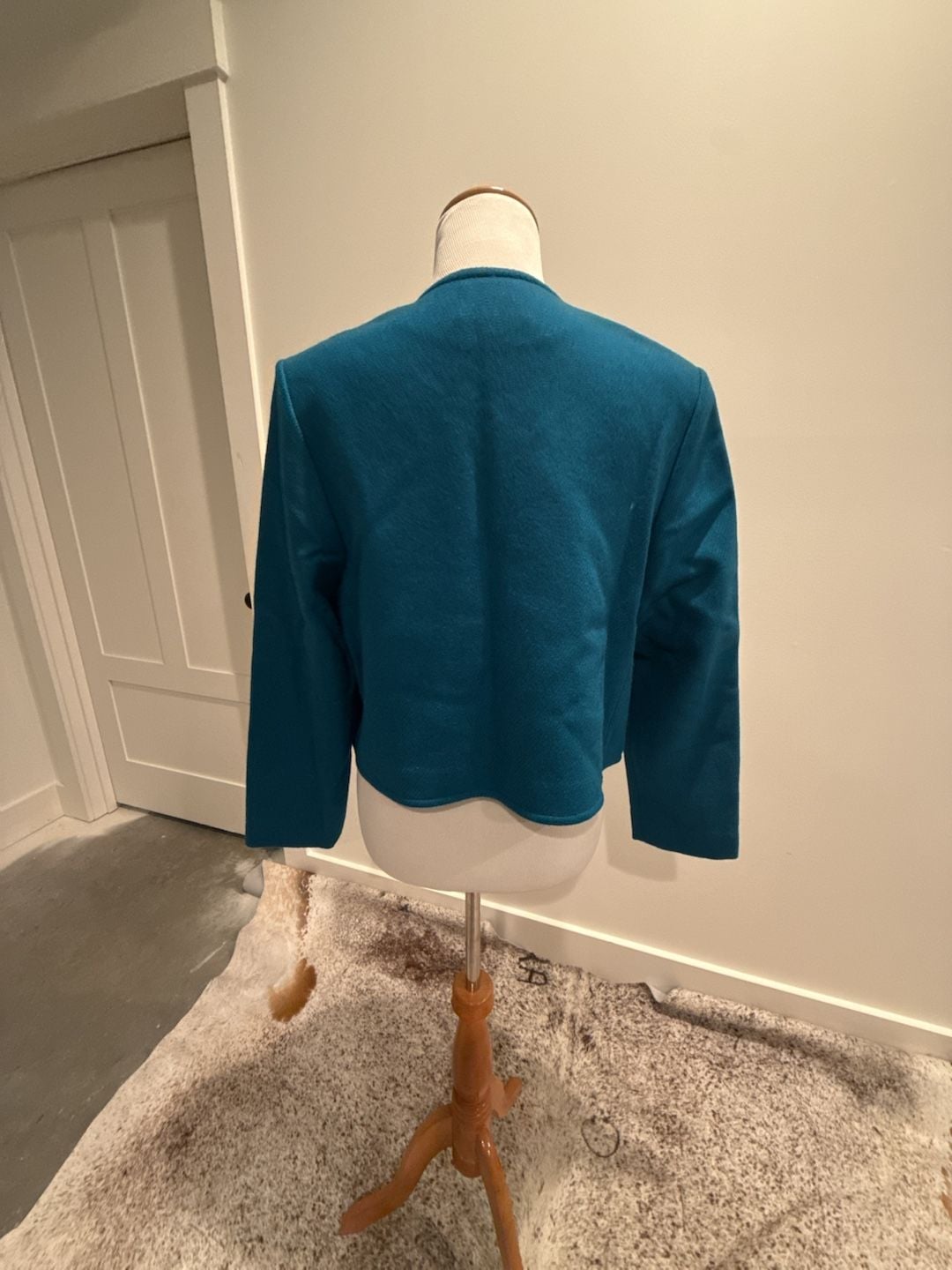 Vintage Pendleton Women's Turquoise Boiled Wool Cropped Jacket Small 3