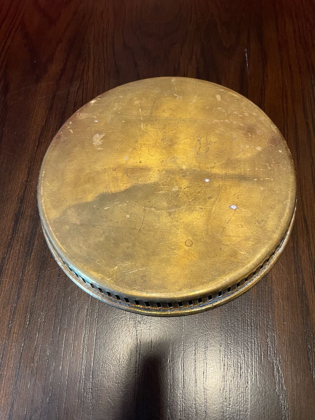 Vintage Etched Brass Serving Tray with Pierced Cut-Out Gallery Border 2