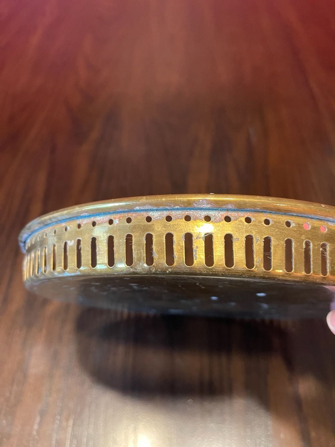 Vintage Etched Brass Serving Tray with Pierced Cut-Out Gallery Border 3