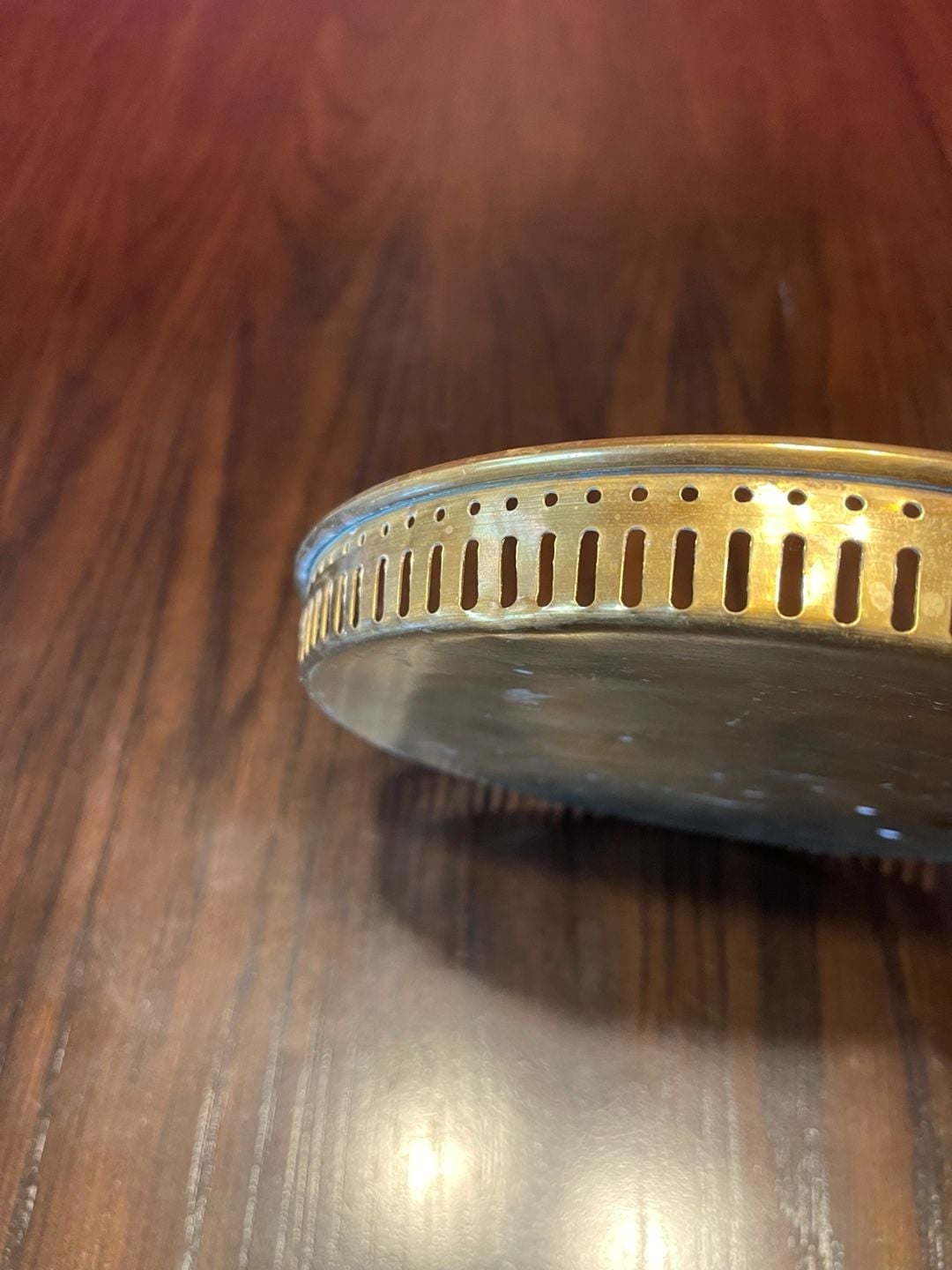 Vintage Etched Brass Serving Tray with Pierced Cut-Out Gallery Border 4