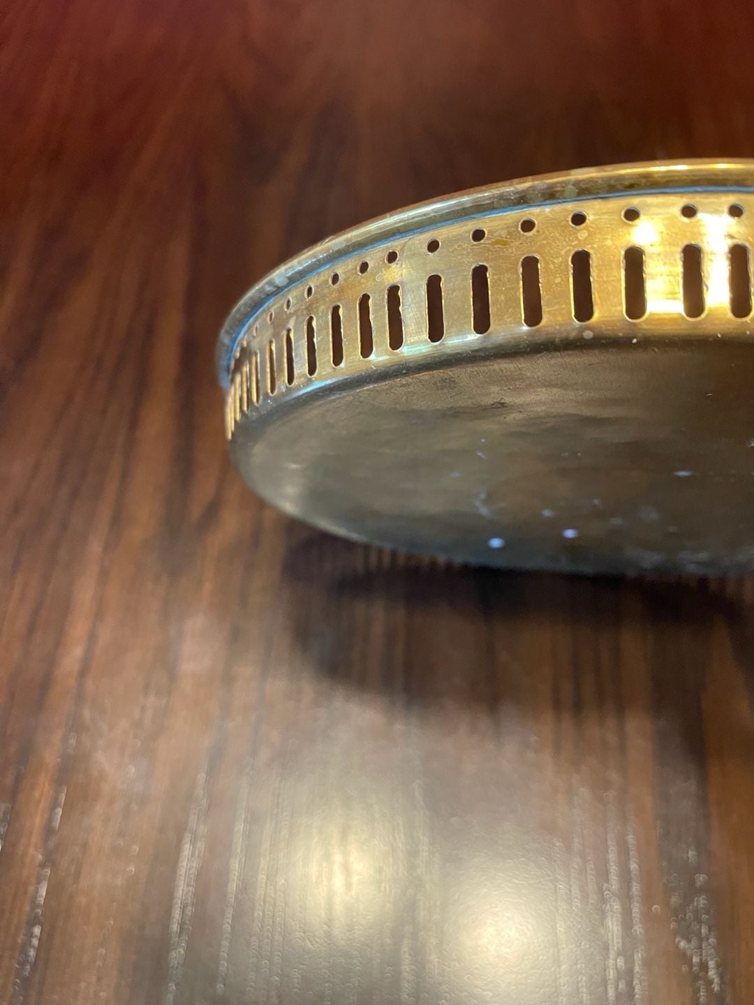 Vintage Etched Brass Serving Tray with Pierced Cut-Out Gallery Border 5