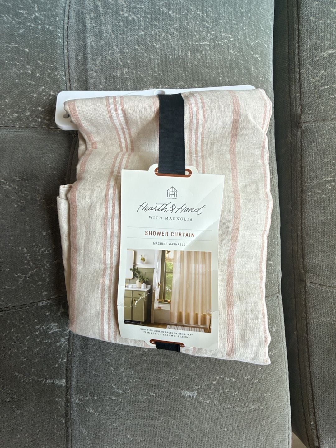 Hearth & Hand with Magnolia Beige & Blush Stripe Shower Curtain 72x72 1