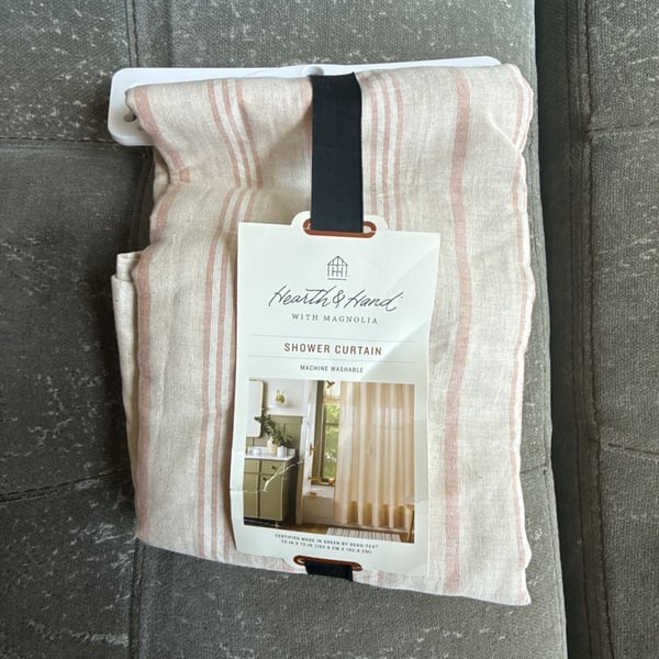 Hearth & Hand with Magnolia Beige & Blush Stripe Shower Curtain 72x72