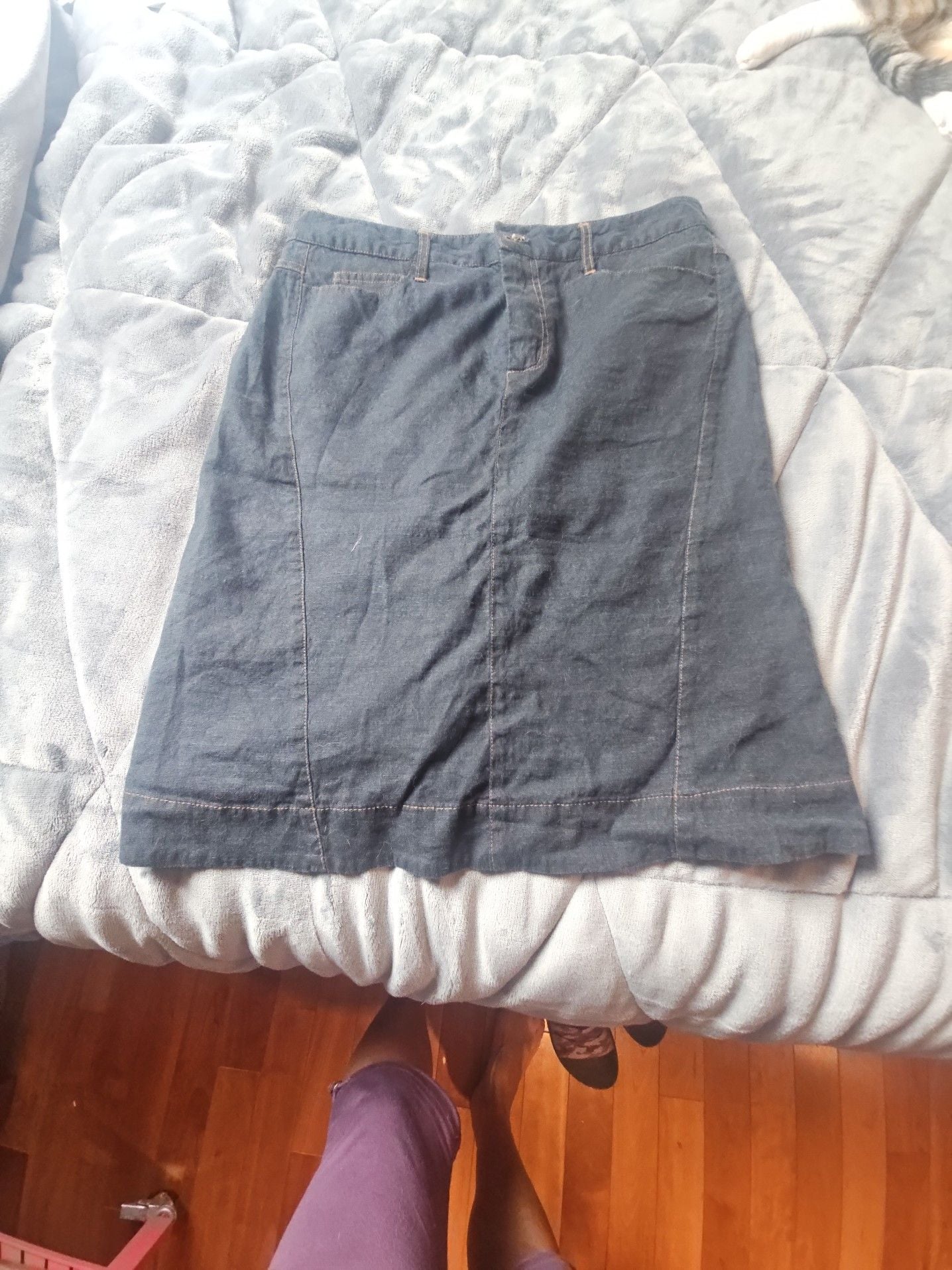 Peruvian Connection Dark Wash Linen-Blend A-Line Skirt 2