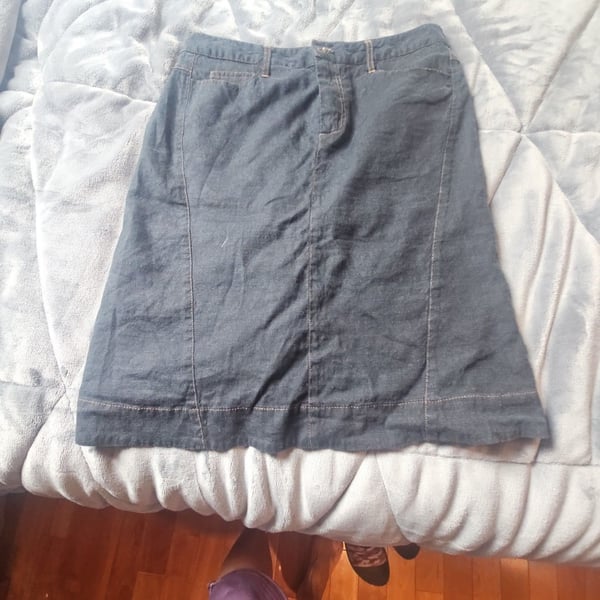 Peruvian Connection Dark Wash Linen-Blend A-Line Skirt
