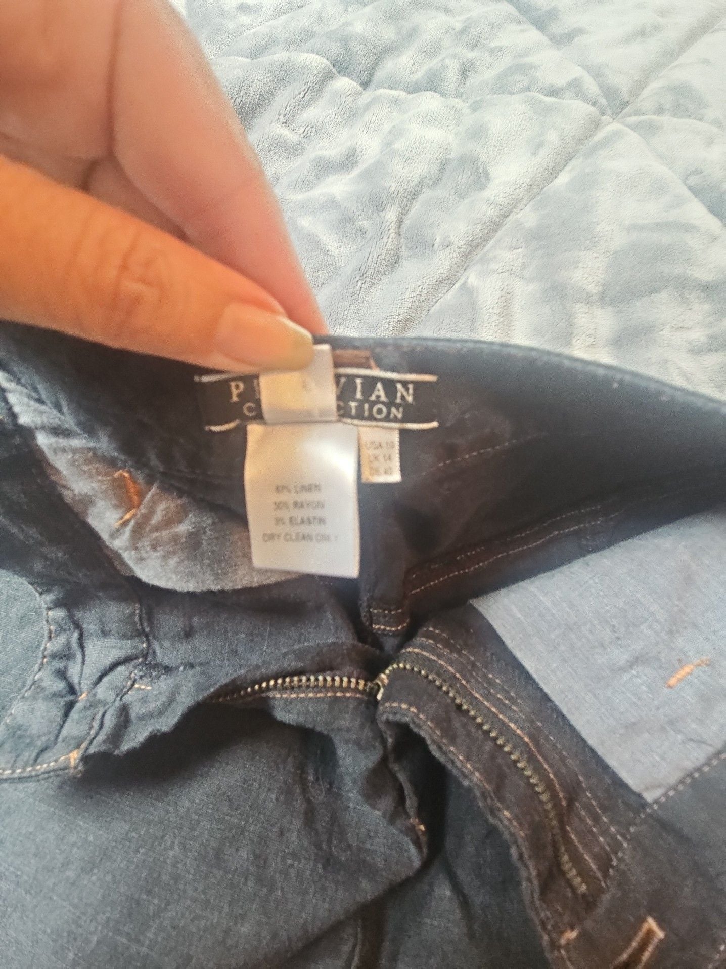 Peruvian Connection Dark Wash Linen-Blend A-Line Skirt 4