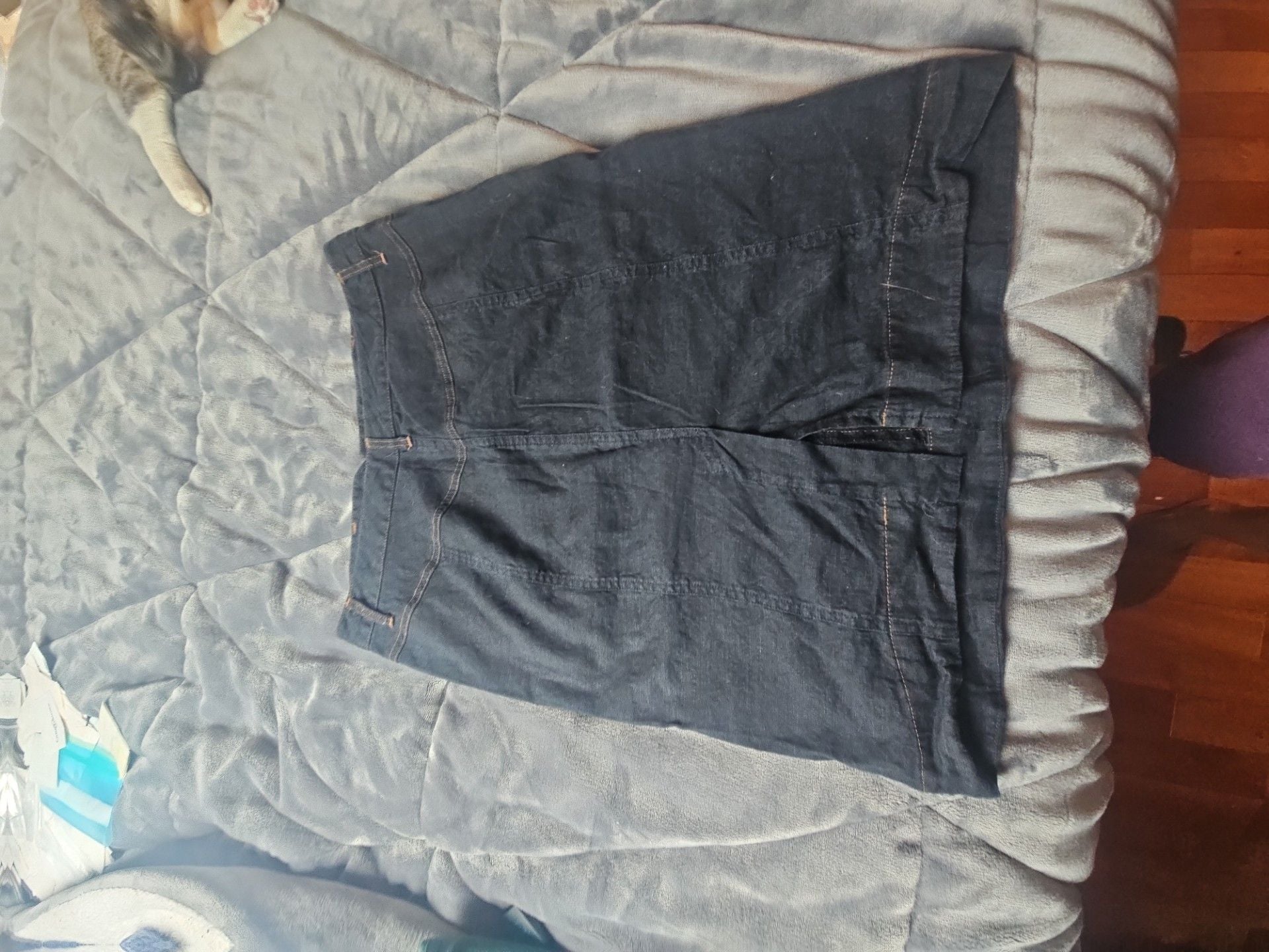 Peruvian Connection Dark Wash Linen-Blend A-Line Skirt 5
