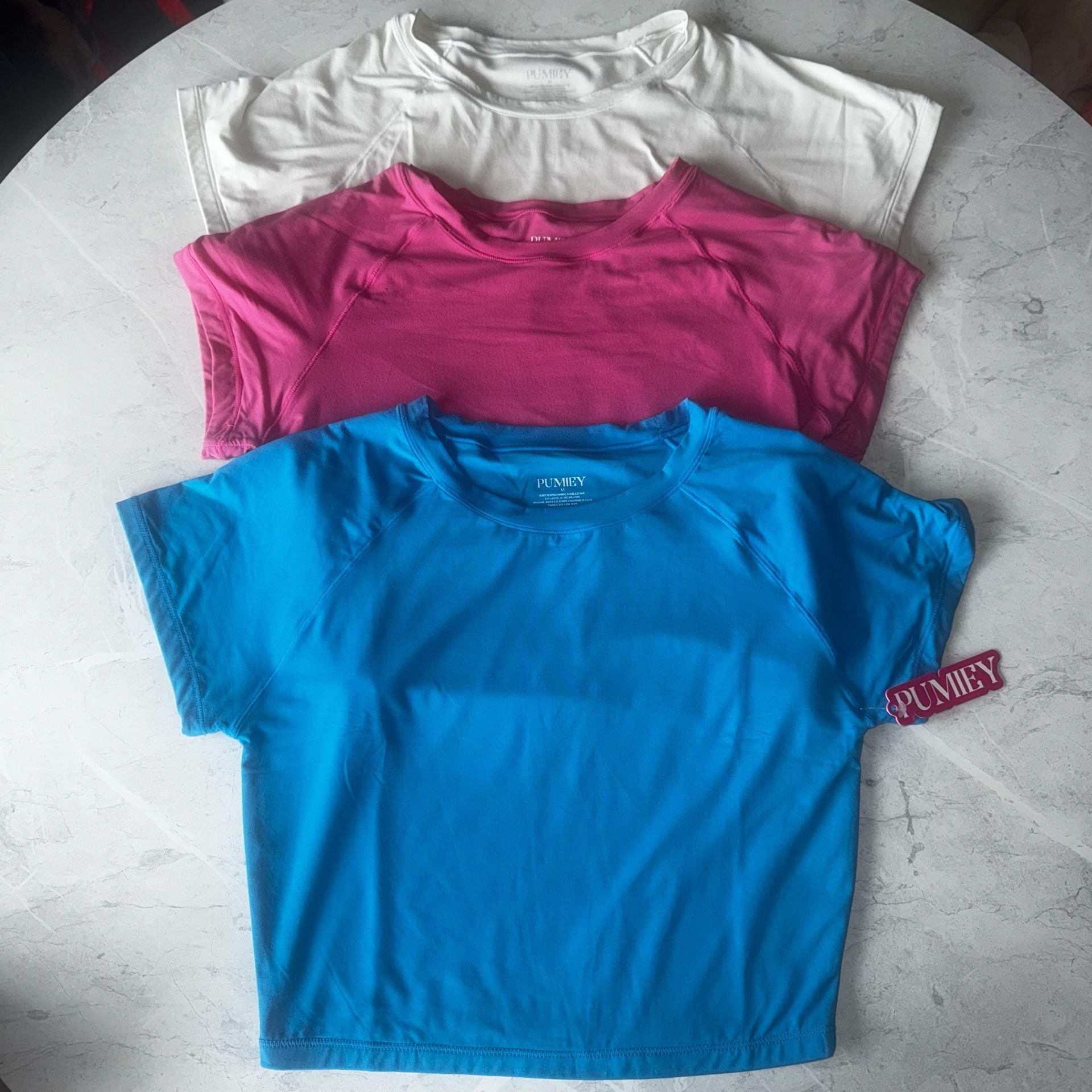 PUMIEY Women's Short Sleeve Athletic Crop Top Performance Shirts - set of 3  7