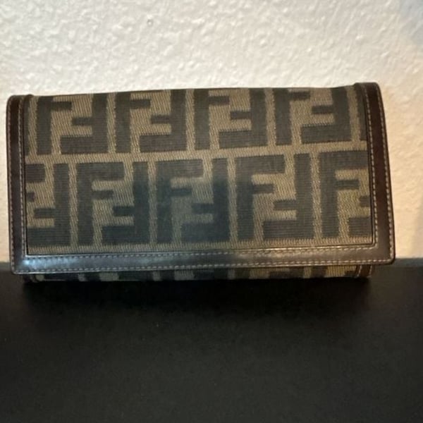 Fendi Zucca FF Logo Canvas Continental Long Wallet in Brown