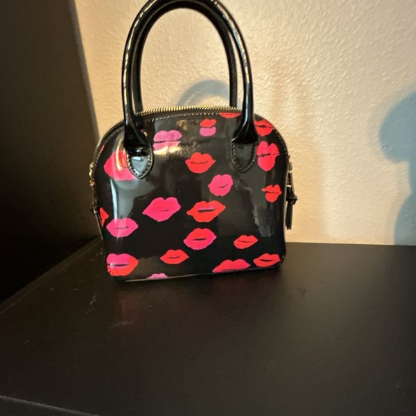Betsey Johnson Black Patent Mini Satchel with Lip Print