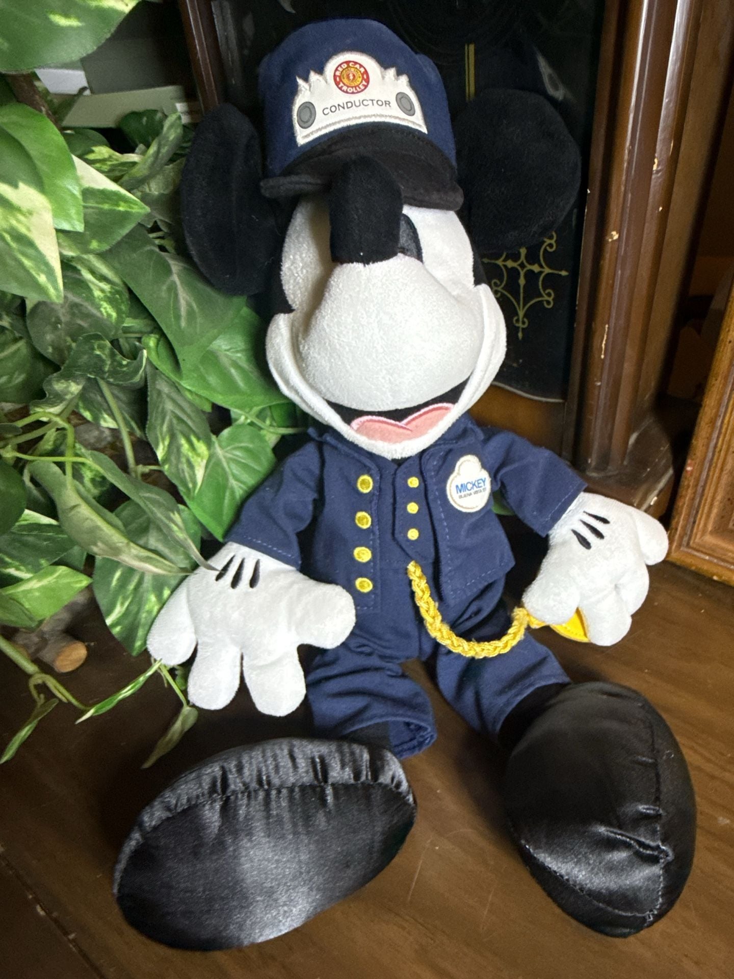 Disney Parks Red Car Trolley Conductor Mickey Mouse Plush 1