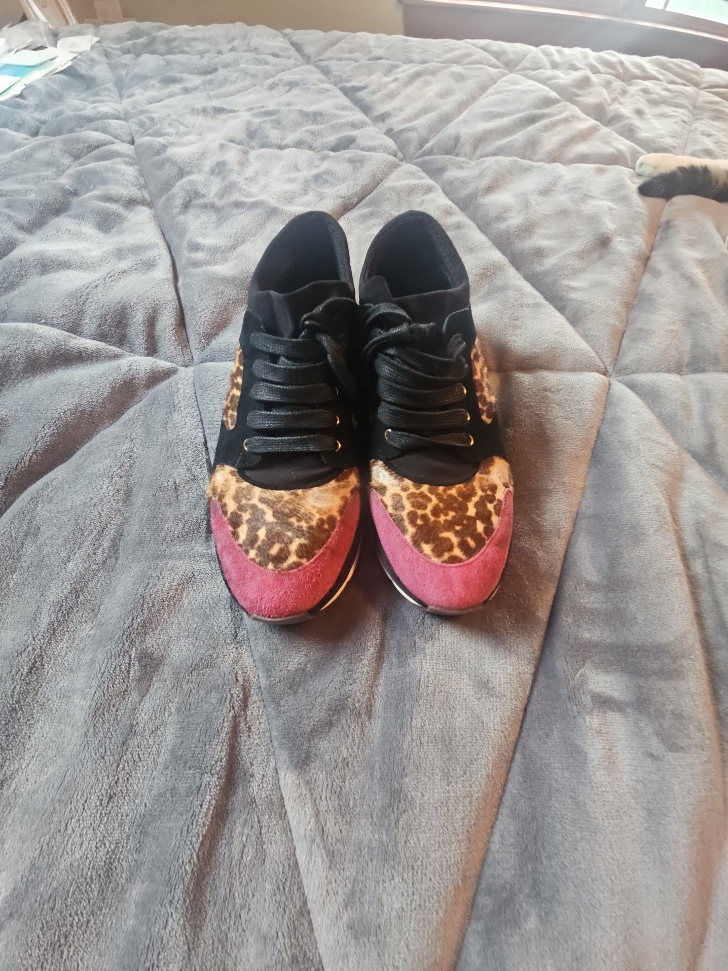 Salvatore Ferragamo Leopard Print Suede and Fabric Low Top Sneakers 2