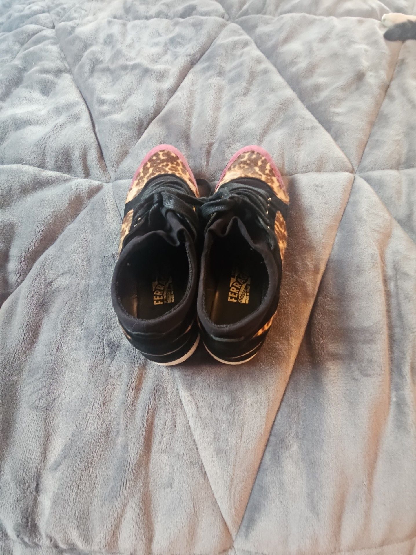 Salvatore Ferragamo Leopard Print Suede and Fabric Low Top Sneakers 5