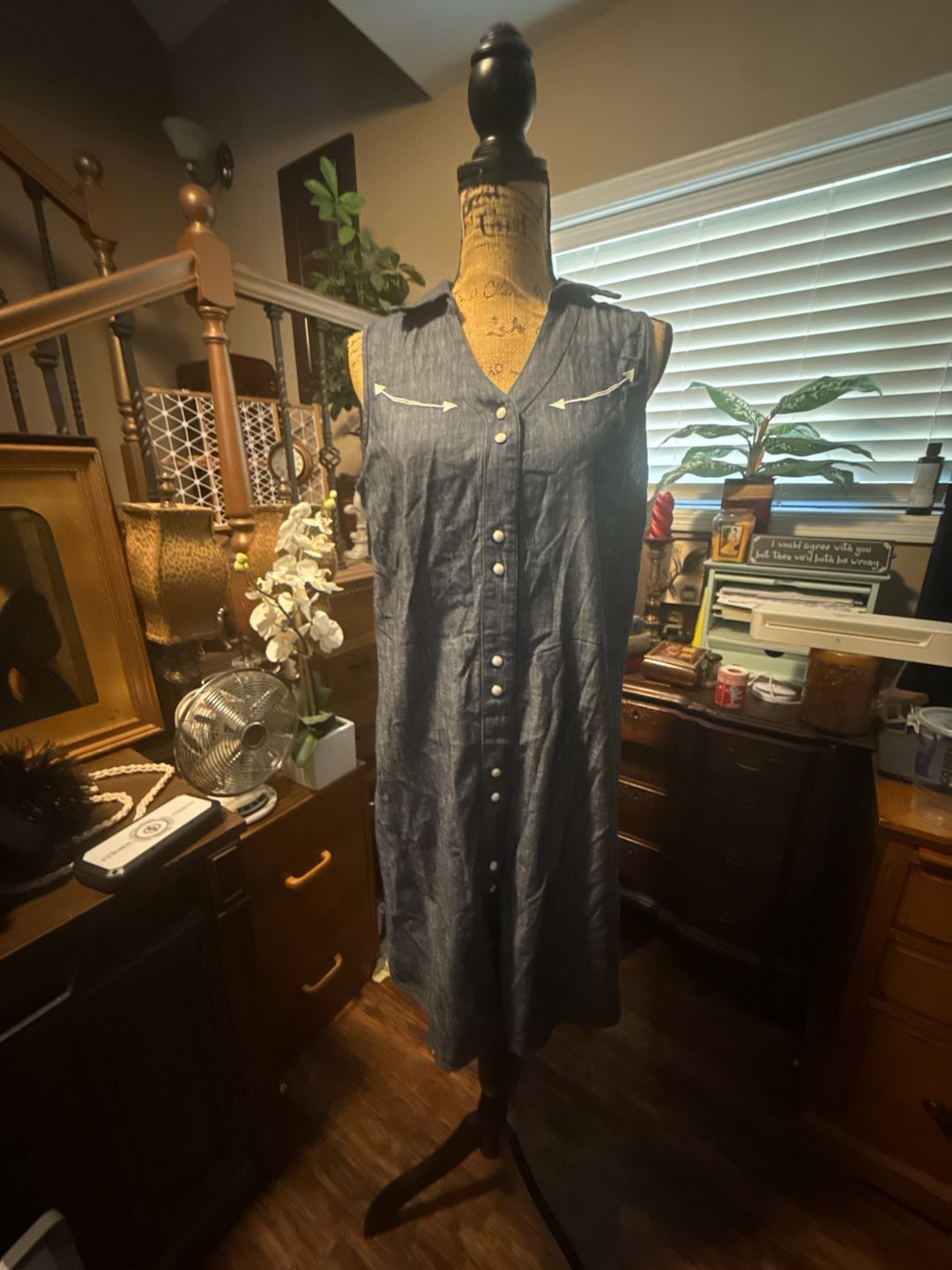 Cruel Denim Women's Sleeveless Chambray Button-Front Western Dress 3