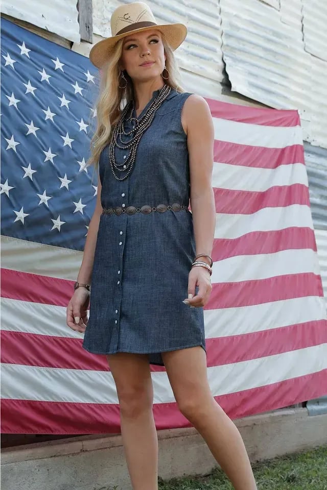 Cruel Denim Women's Sleeveless Chambray Button-Front Western Dress 1