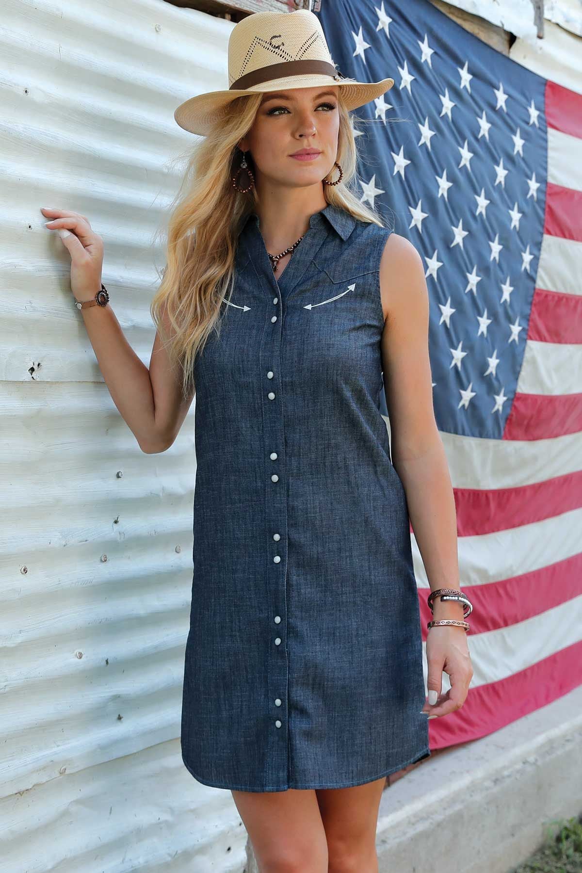 Cruel Denim Women's Sleeveless Chambray Button-Front Western Dress 2