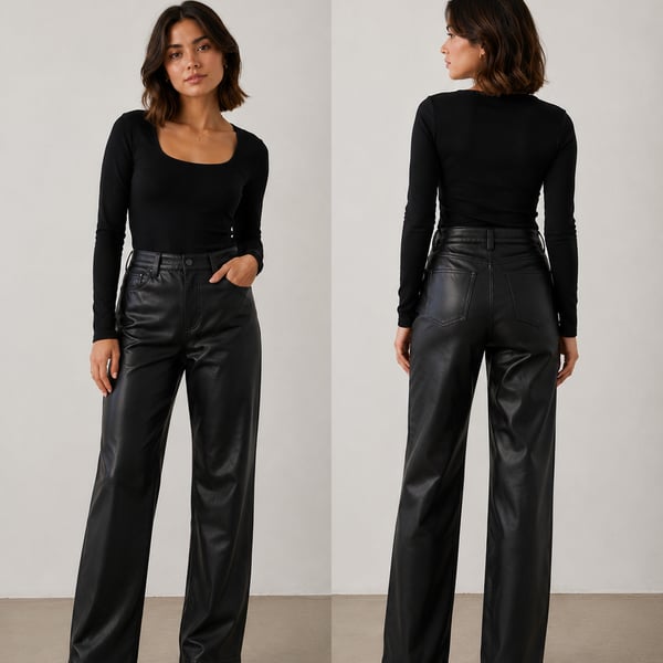 ASOS DESIGN Petite Faux Leather Straight Leg Pants Black Size US 2