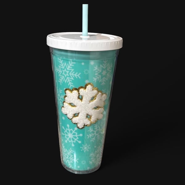 Cool Gear Snowflake Print Double Walled Insulated Tumbler with Straw
