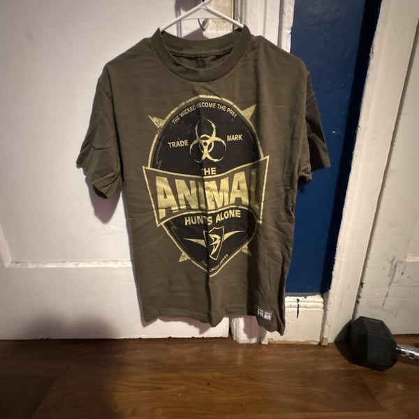 Vintage WWE Batista 'The Animal Hunts Alone' Olive Green T-Shirt