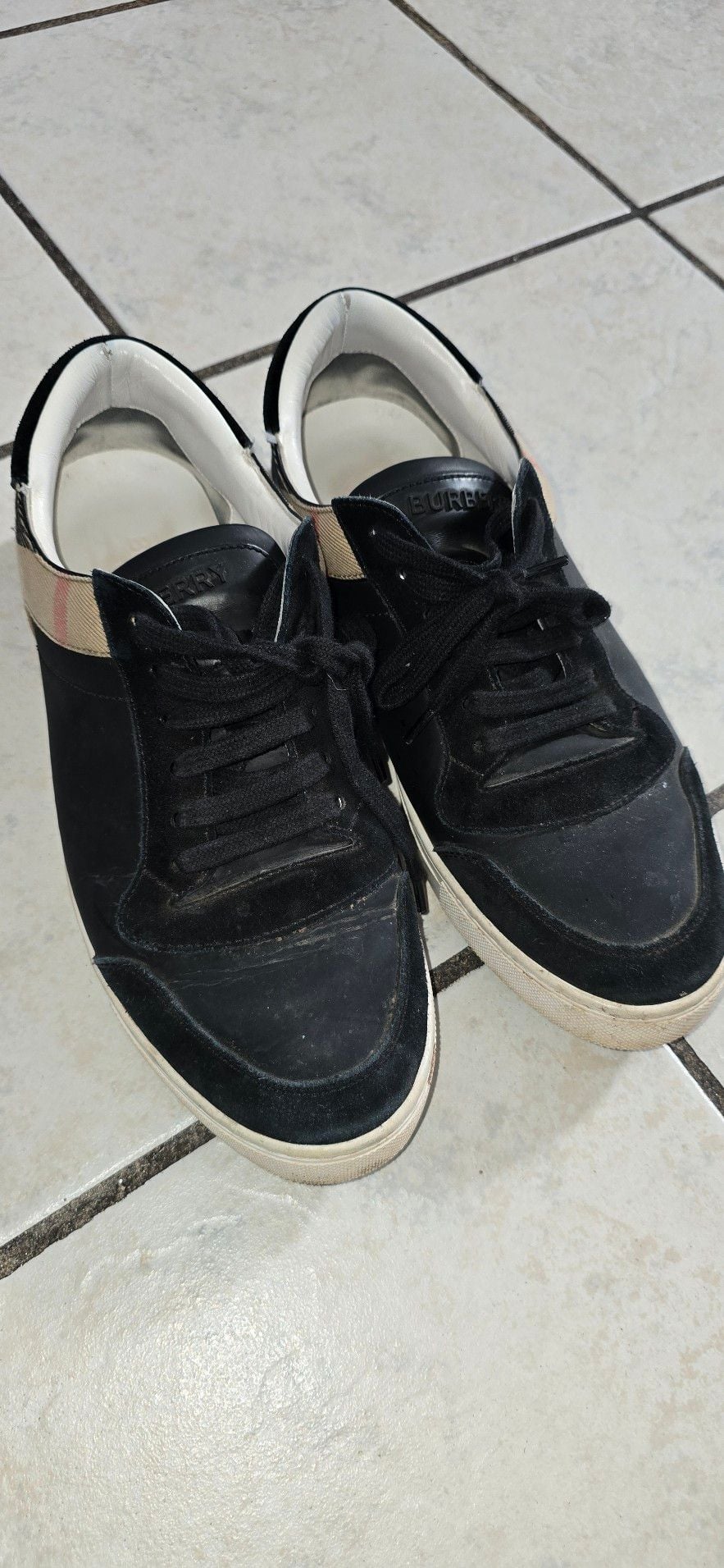 Burberry House Check and Suede Low-Top Sneakers in Black 1
