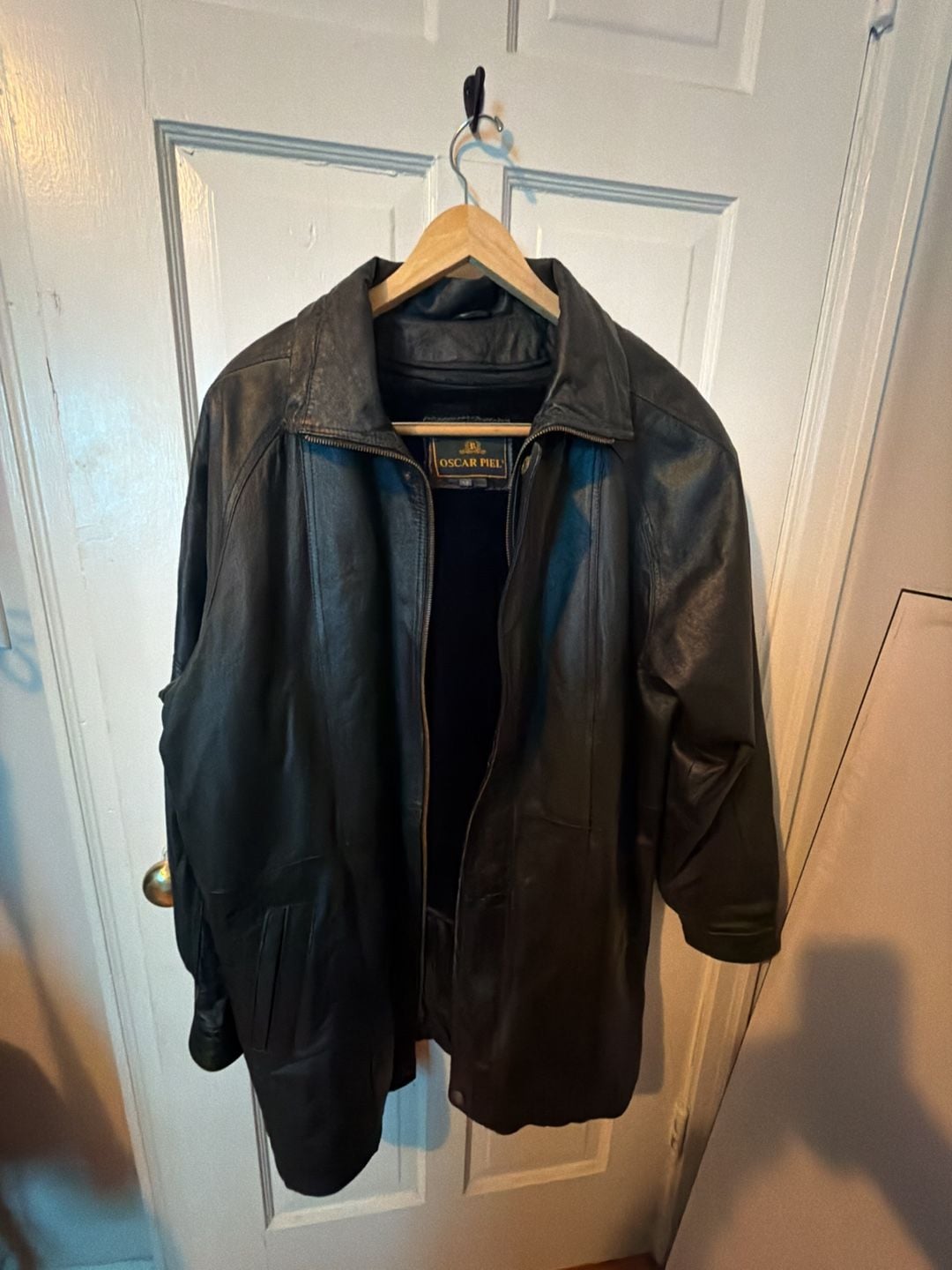 Oscar Piel Men's Genuine Leather Black Zip-Up Winter Coat 1
