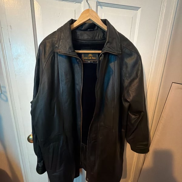 Oscar Piel Men's Genuine Leather Black Zip-Up Winter Coat