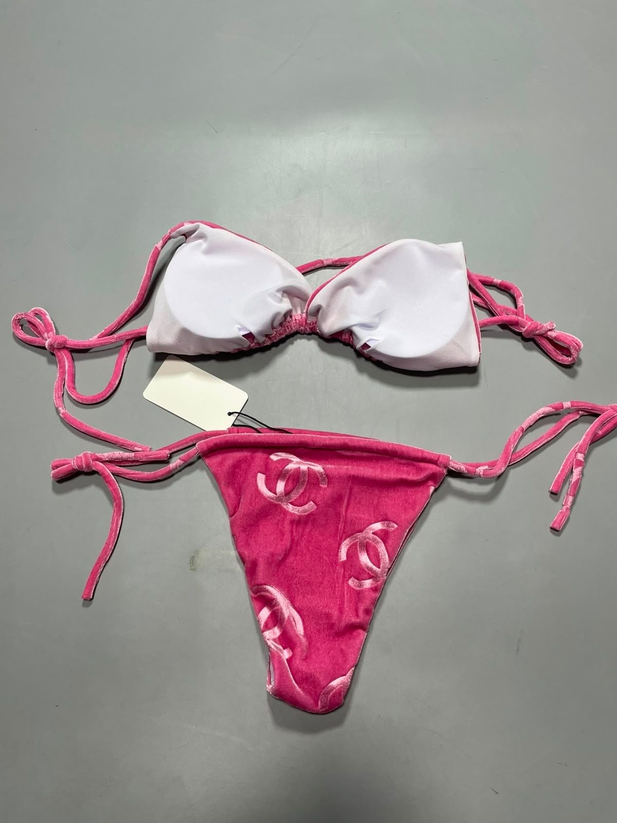 Chanel Vintage Pink Velour CC Monogram Bikini Set 7