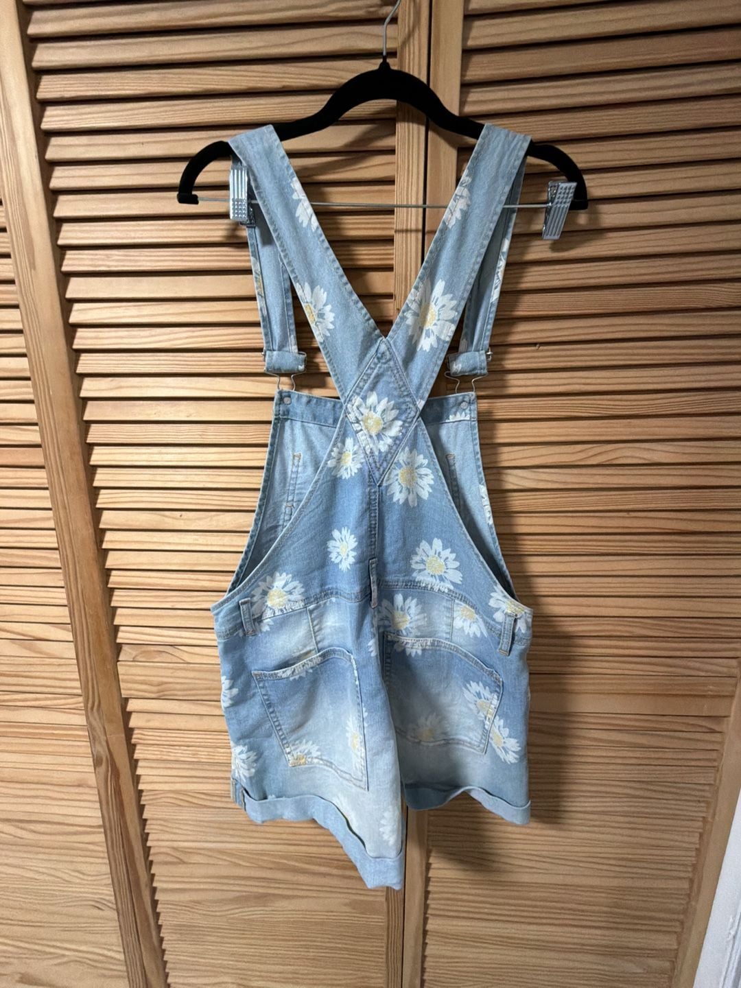 No Boundaries Junior's Daisy Print Denim Shortalls 2