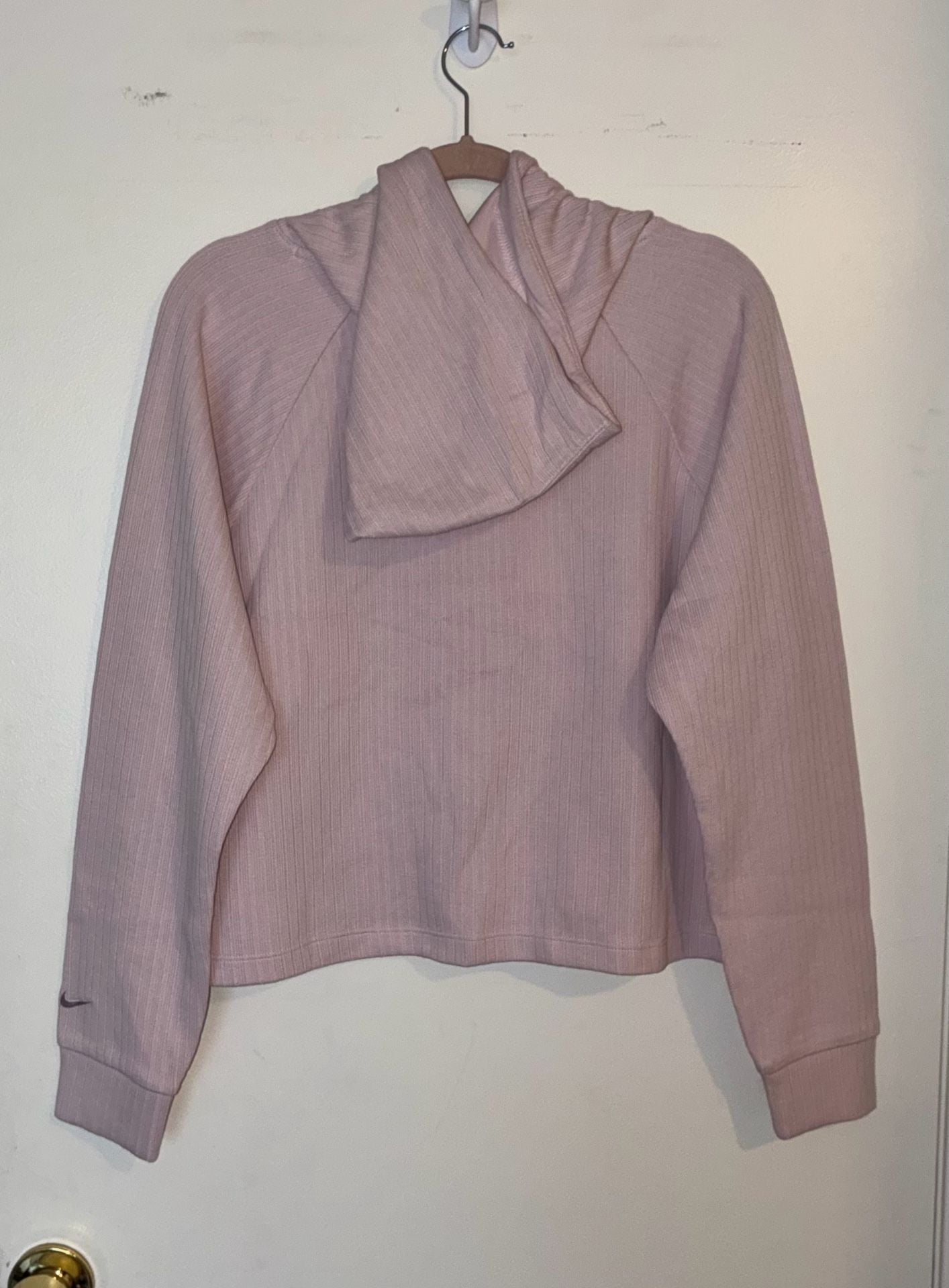 Nike Women's Ribbed Crop Hoodie Sweatshirt in Plum Dust 3