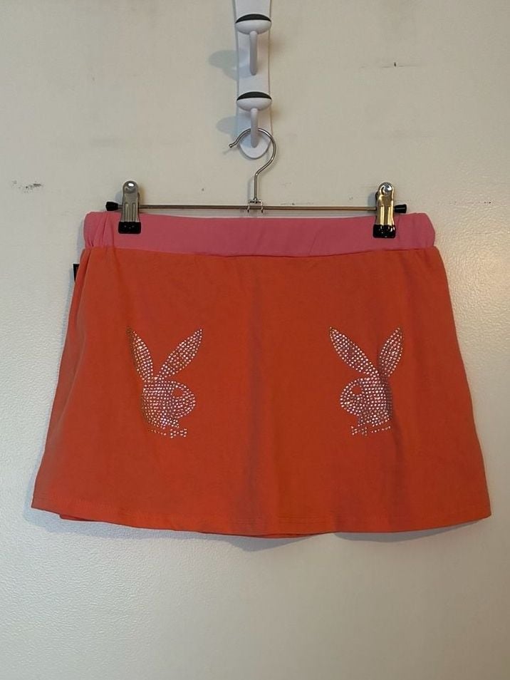 Missguided x Playboy Rhinestone Rabbit Logo Orange Mini Skirt 3