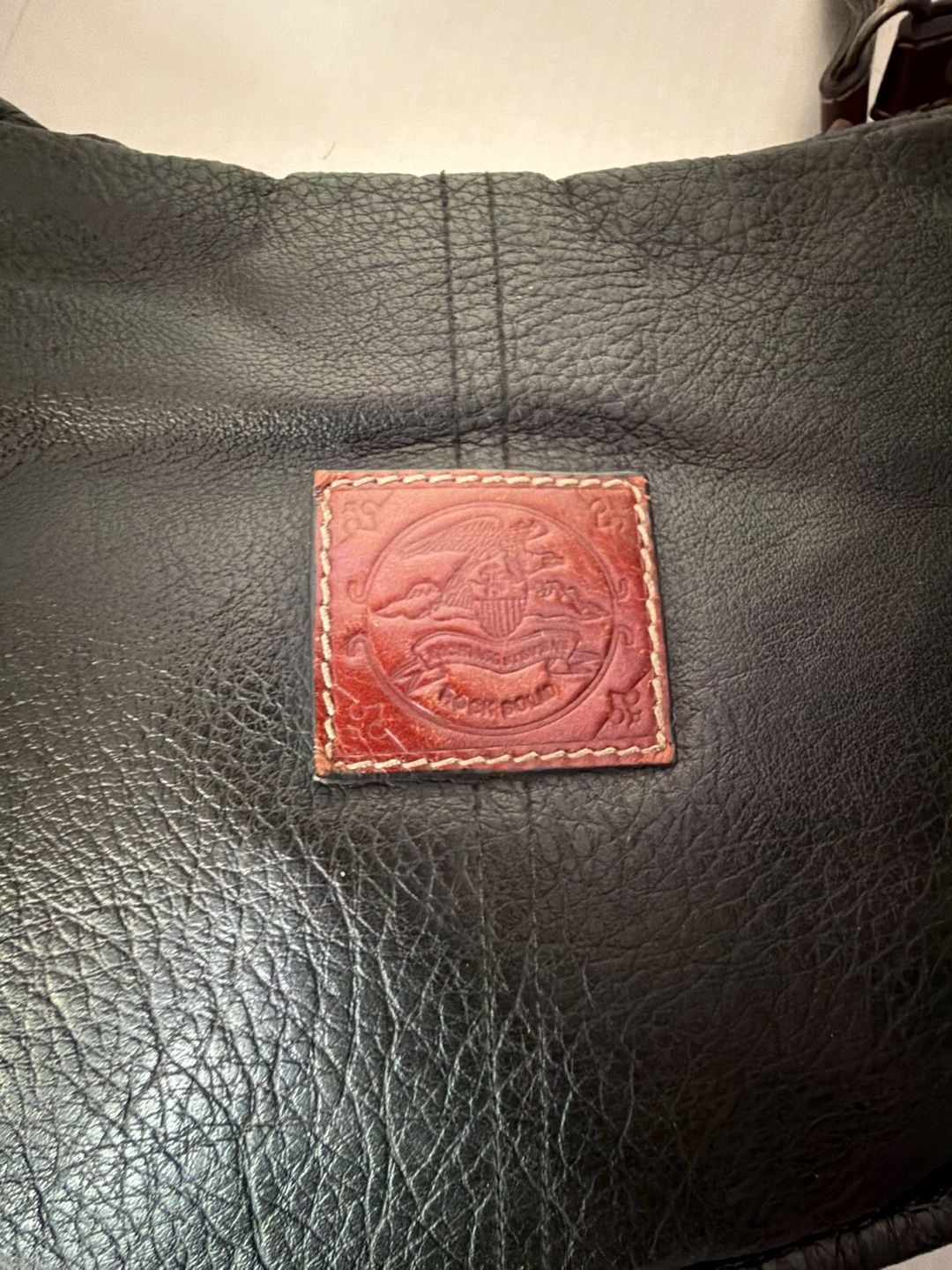 Vintage Black Pebbled Leather Crossbody Shoulder Bag with Eagle Logo Patch 3